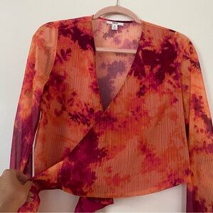 BAR III Orange & Pink Tie Dye Wrap Top SIZE XS